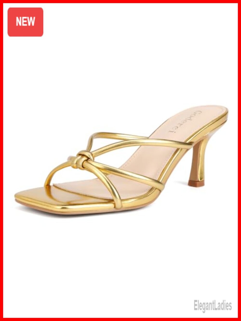 Kitten Heels Strappy Square Toe Slip On Heeled Sandals Women